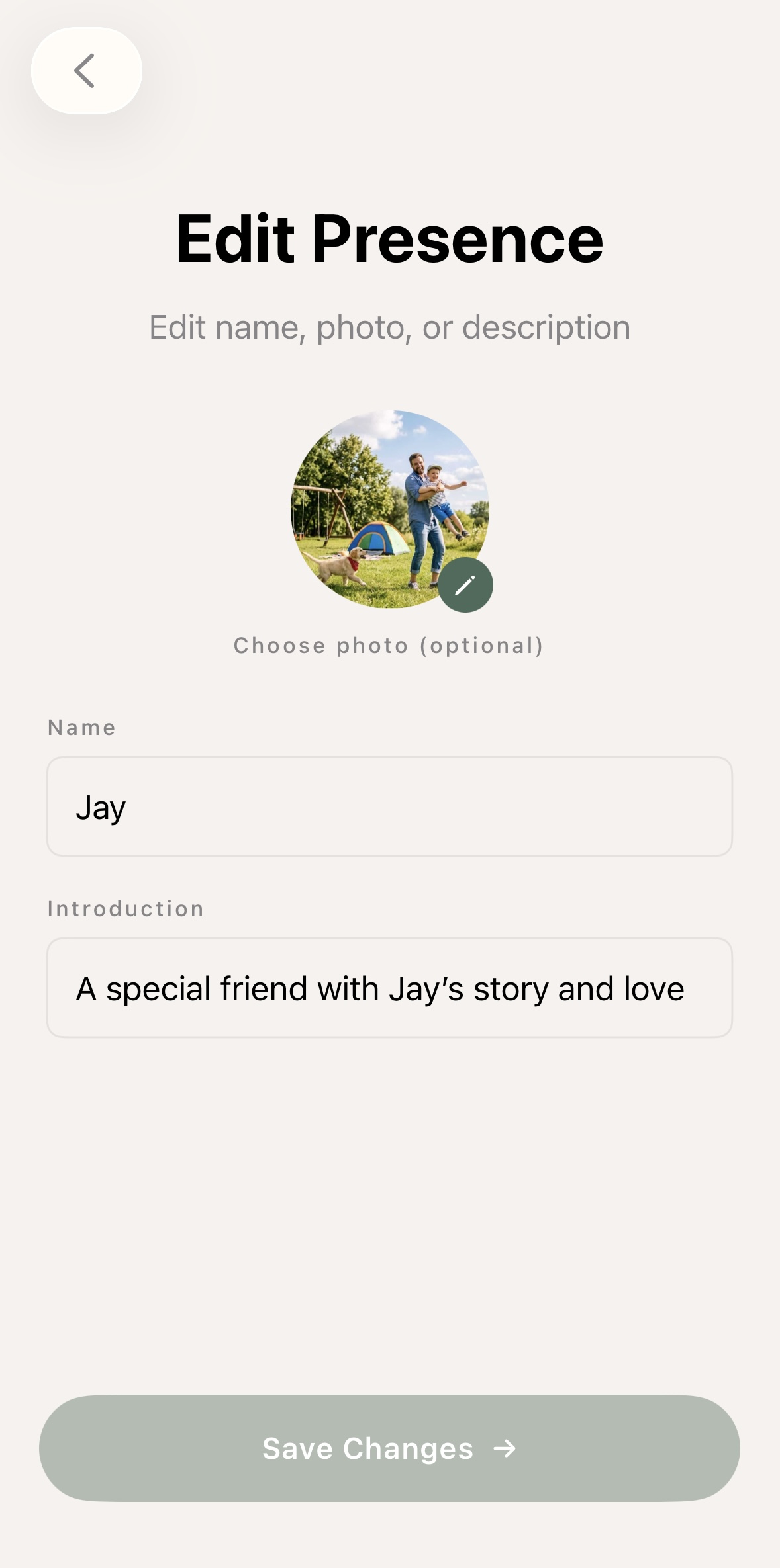 Edit Presence screen in DearWith